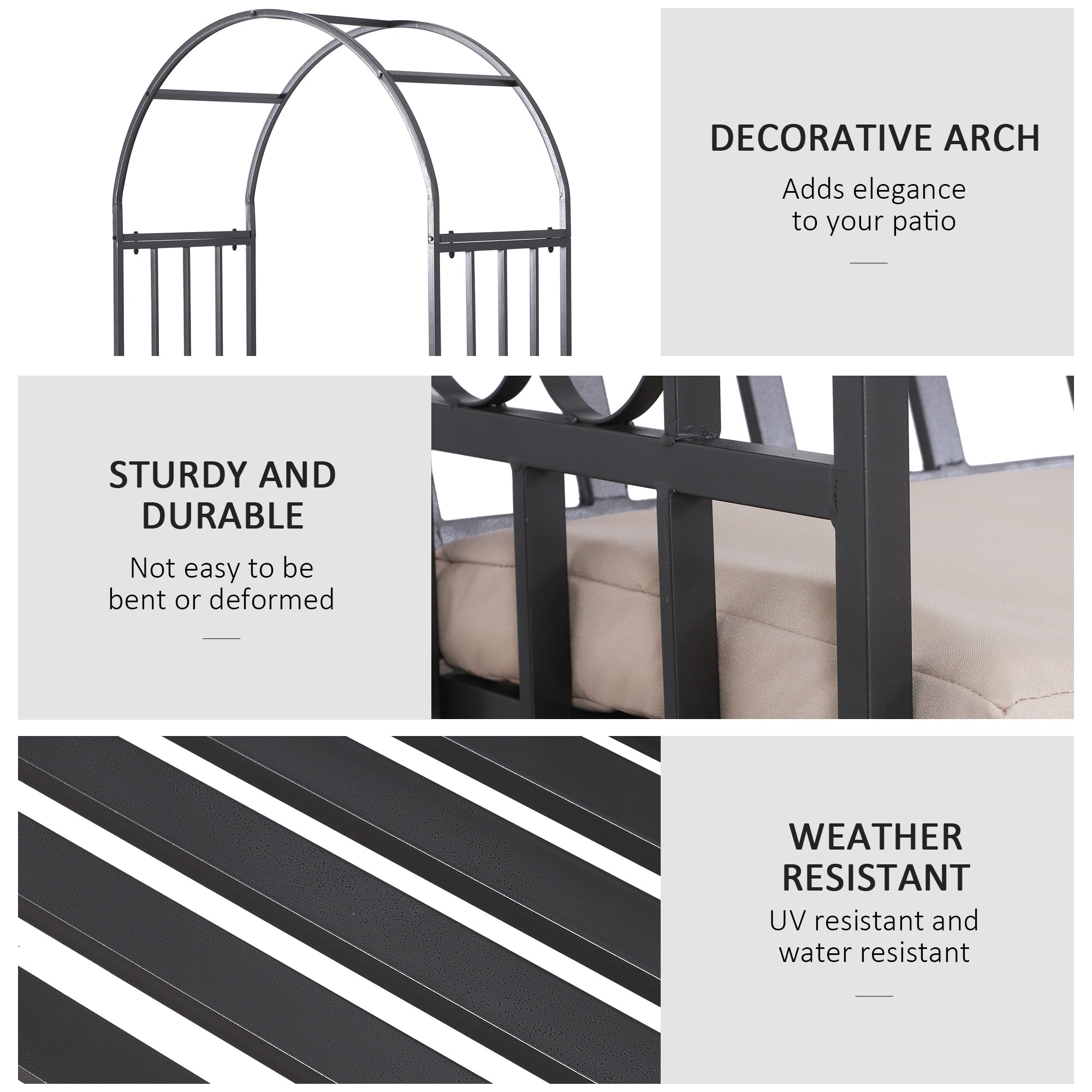 Outsunny Metal Frame Bench W/Arch, 114Lx60Wx206H cm-Grey