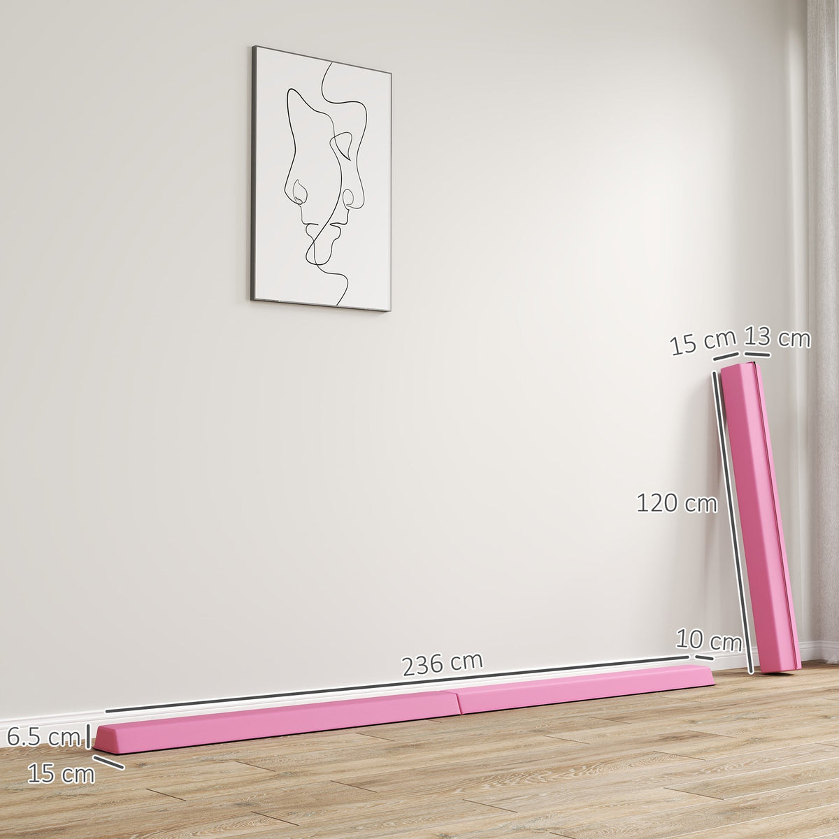 SPORTNOW 7.7ft Folding Gymnastics Beam, Floor Balance Beam for Kids with Anti-Slip Base, Gymnastics Equipment for Home, Pink