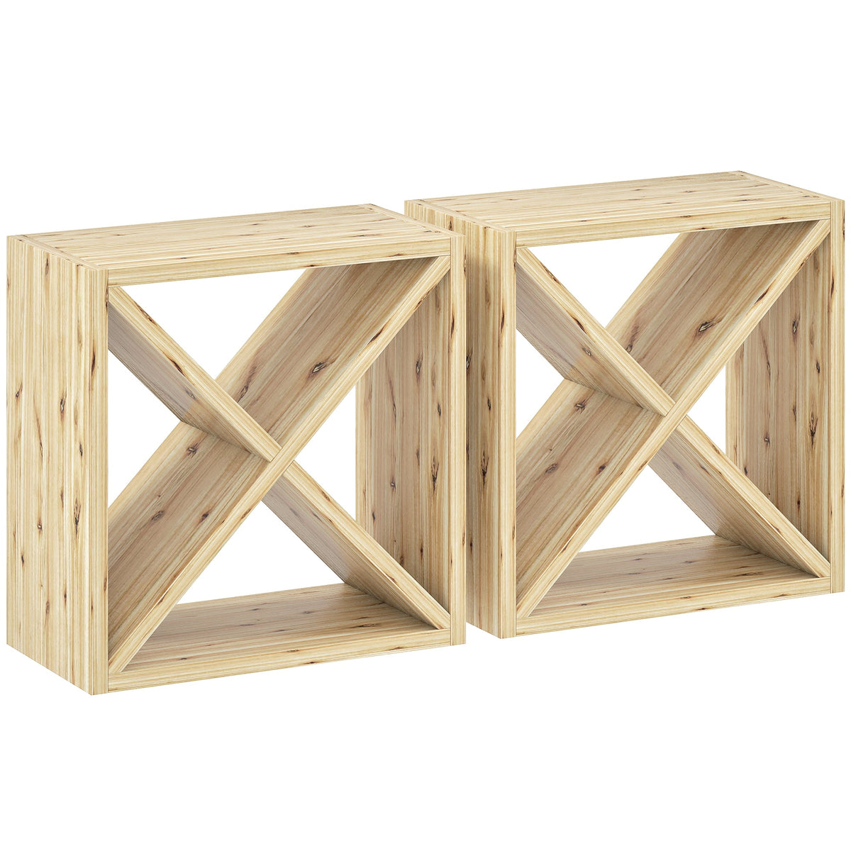 HOMCOM Set of 2 Wooden Wine Rack, X-Shaped Square Tabletop Storage Holder for 24 Bottle, Natural Wood