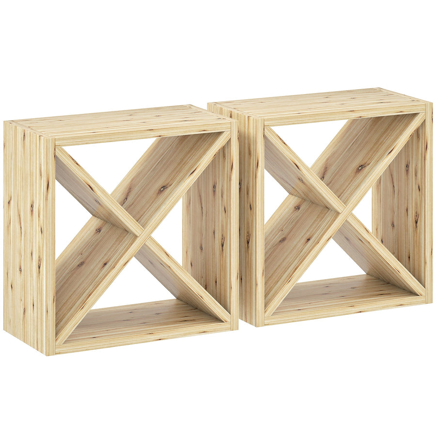 HOMCOM Set of 2 Wooden Wine Rack, X-Shaped Square Tabletop Storage Holder for 24 Bottle, Natural Wood