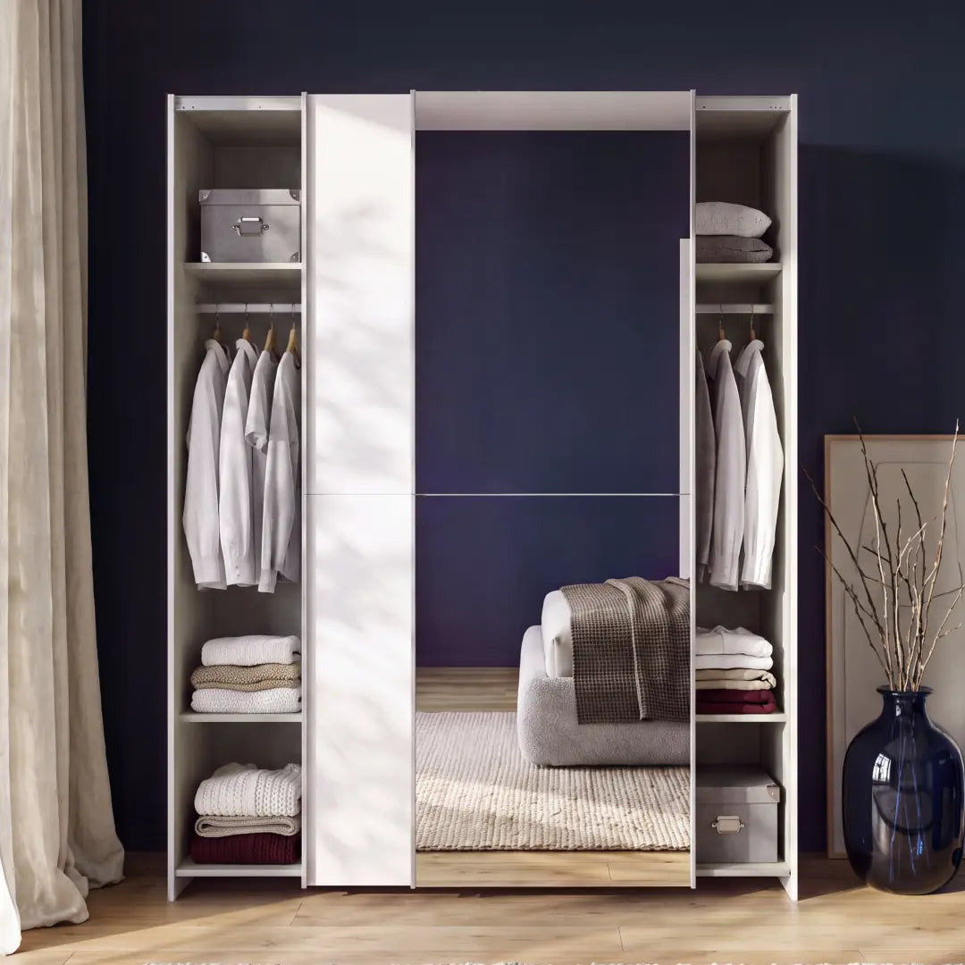 Ballara Sliding Door Wardrobe 150cm in White Gloss, image 2