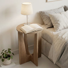 HOMCOM End Table Compact Round Side Table with Curved Legs in Coffee Wood Effect