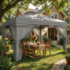 Outsunny 3 x 3.6 m Outdoor Garden Gazebo with Post Shelves, UPF50+ Patio Permanent Pavilion with Hook, Dark Grey