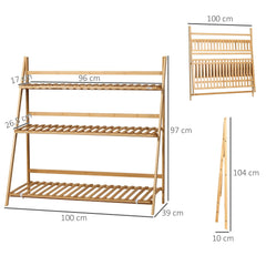 Outsunny 3-Tier Plant Stand, Plant Shelf Rack, Folding Bamboo Display Stand, 98x37x96.5cm, Natural