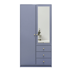 Dull Blue Mirrored Hinged Door Wardrobe 100cm – HUDSON II D2