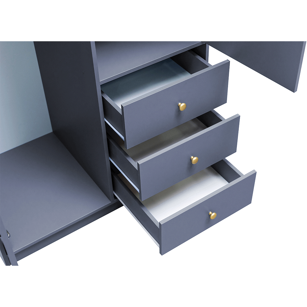 Dark Blue Mirrored Hinged Door Wardrobe 100cm – HUDSON II D2