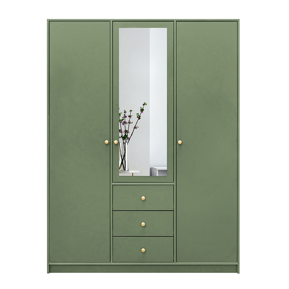 Bottle Green Mirrored Hinged Door Wardrobe 149cm – HUDSON II D3