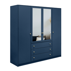 Dark Blue Mirrored Hinged Door Wardrobe 196cm – HUDSON II D4