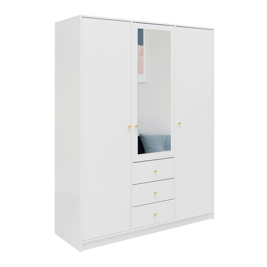 White Mirrored Hinged Door Wardrobe 149cm – HUDSON D3