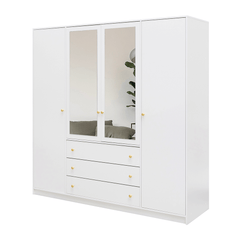 White Mirrored Hinged Door Wardrobe 196cm – HUDSON D4