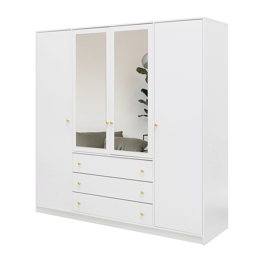 White Mirrored Hinged Door Wardrobe 196cm – HUDSON D4
