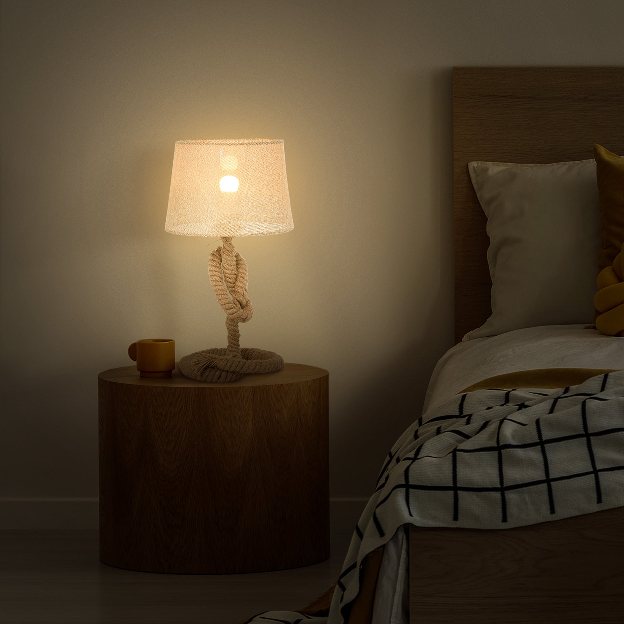 HOMCOM Nautical Style Table Lamp with Fabric Lampshade Metal Frame Power Switch, 48cm Home Desk Lamp Bedroom Living Room Study E27 Base, Beige