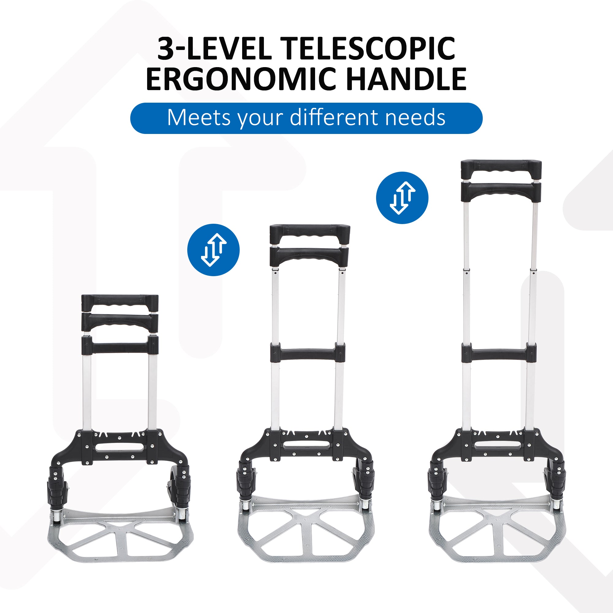 HOMCOM Aluminium Folding Hand Truck Trolley, Heavy Duty Foldable Sack Cart with Adjustable Telescoping Handle, 70KG Load Capacity