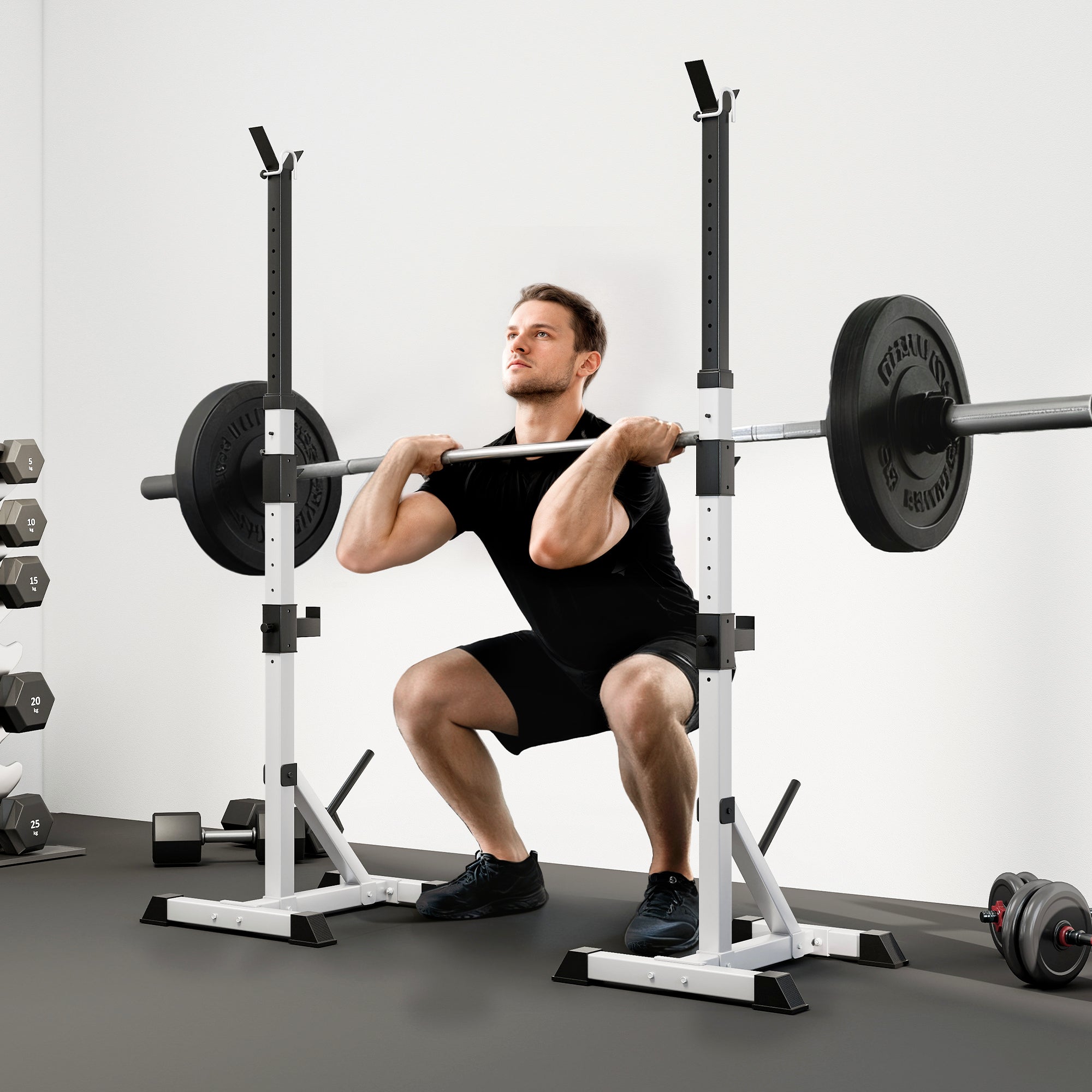 HOMCOM Weights Bar Barbell Rack Squat Stand Adjustable Portable Weight Lifting Max Load 200kg, Suitable For Home Gym Training Work Out