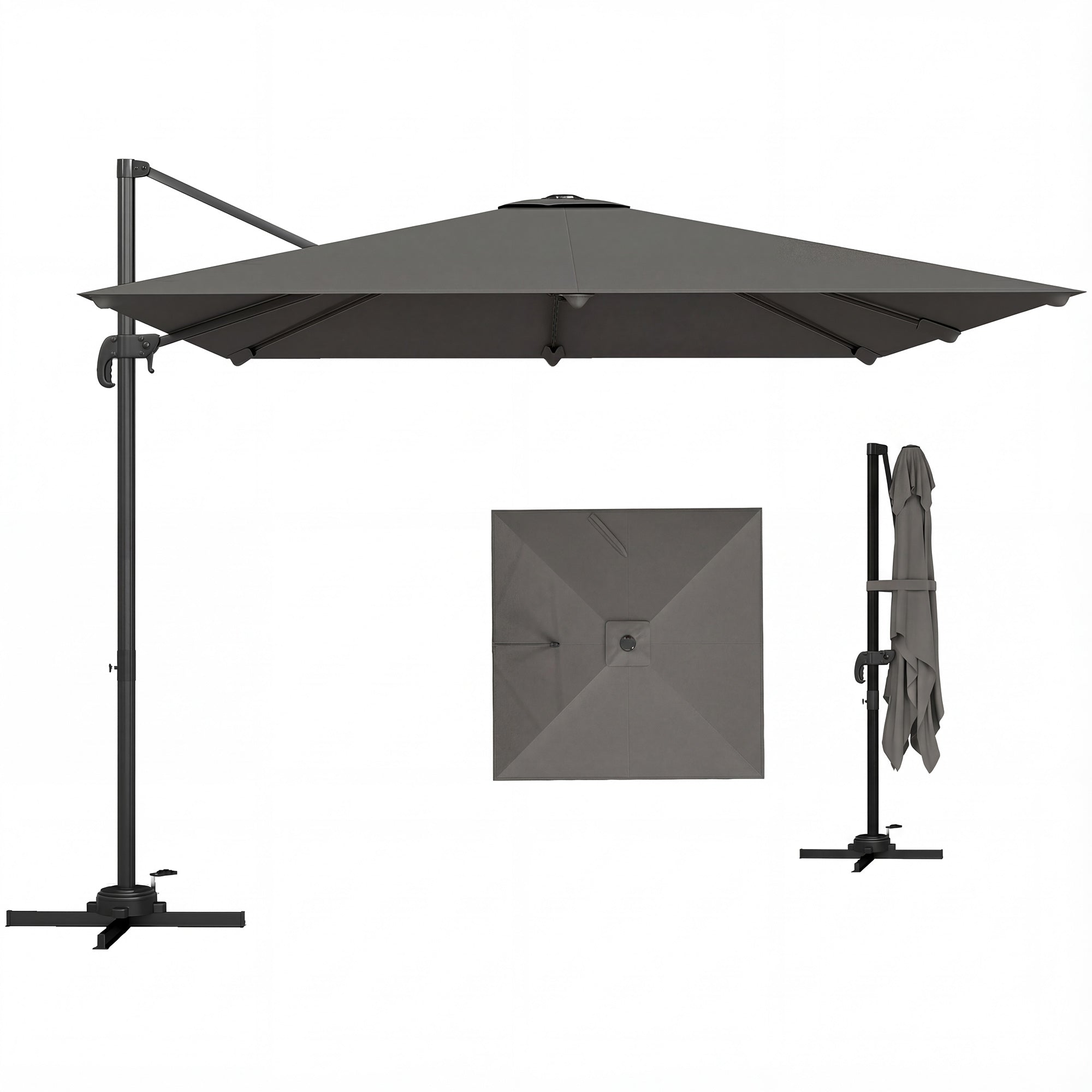 Outsunny 3 x 3 m Cantilever Parasol, Square Patio Umbrella with Crank Handle, Cross Base, Tilt, 360 degrees Rotation, Dark Grey