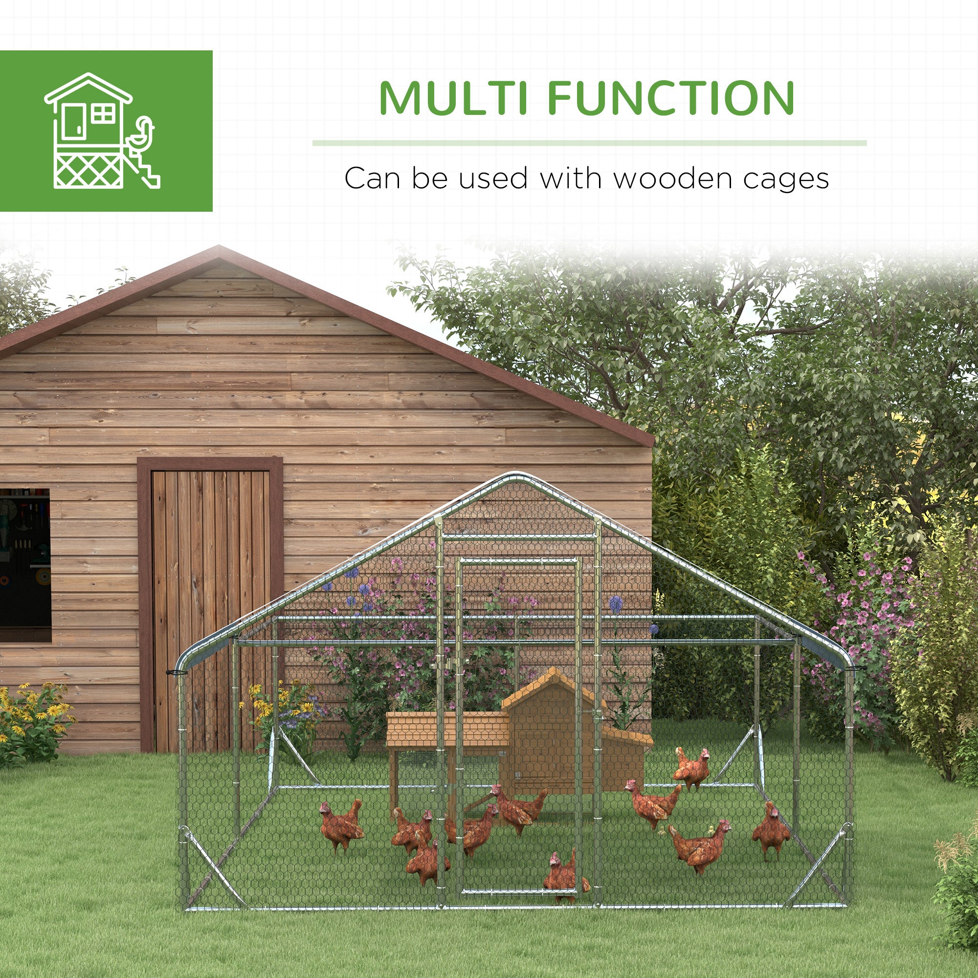 PawHut Walk-In Chicken Run, Hen House, with Roof, for Ducks, Chickens, Rabbits