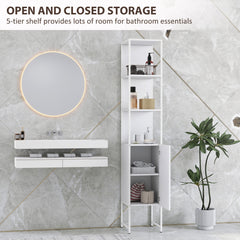 HOMCOM Tall Bathroom Cabinet with Open Shelves and Adjustable Shelf - White