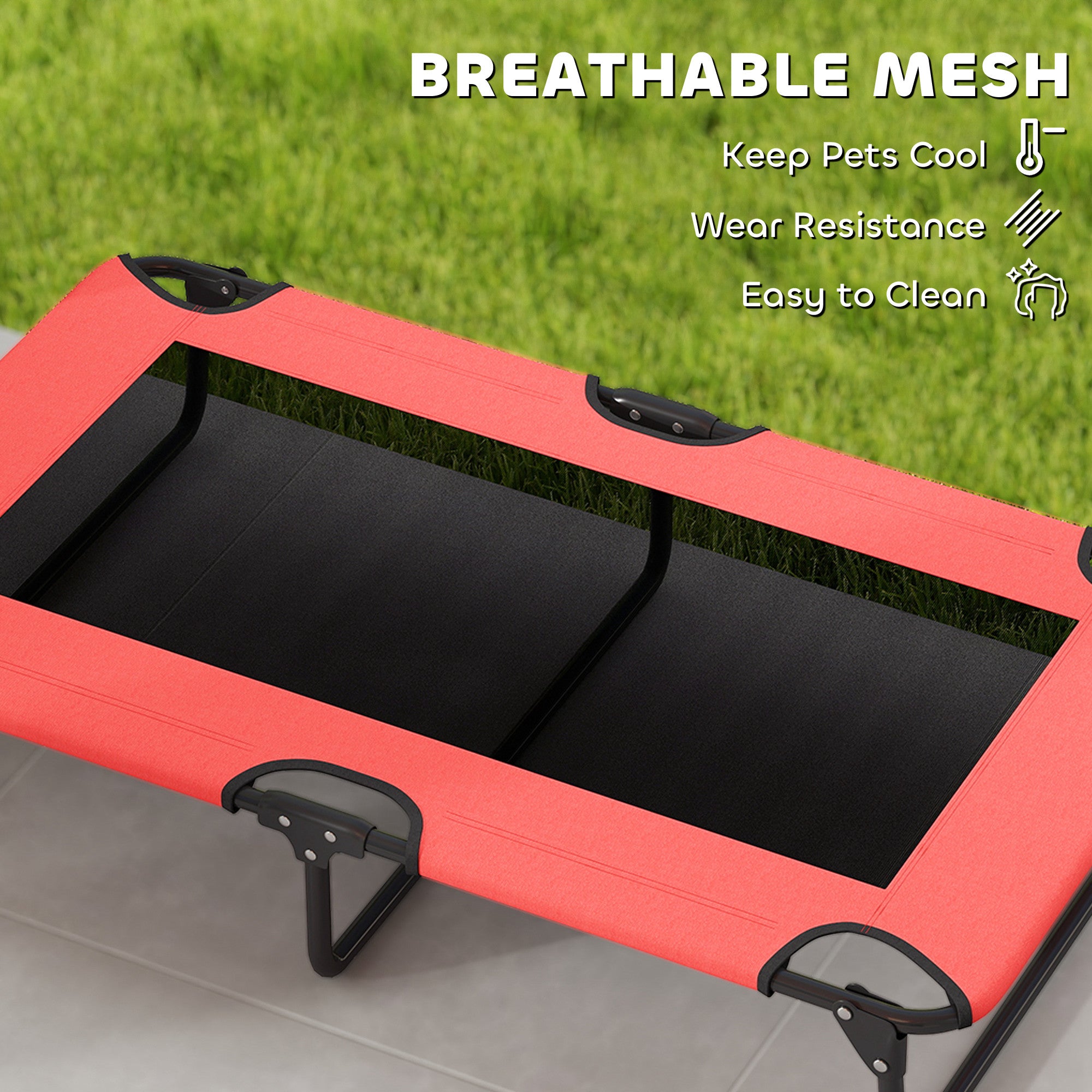 PawHut Portable Raised Dog Bed, Elevated Pet Cot with Breathable Mesh for Indoor Outdoor, for Large Dogs, Red
