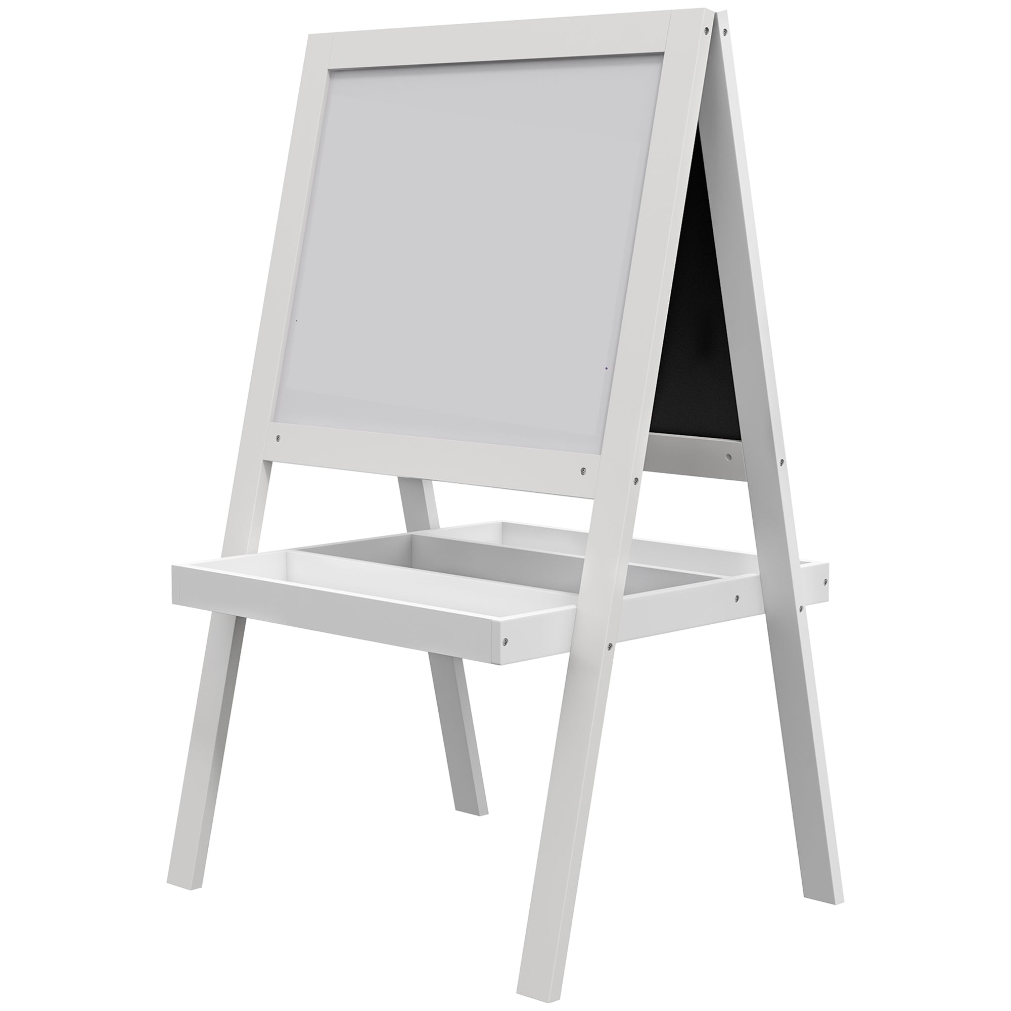AIYAPLAY Kids Easel, Art Easel with Double Sided Whiteboard, Chalkboard, Storage, 2 in 1 Standing Easel for Toddlers 18-48 Months, White