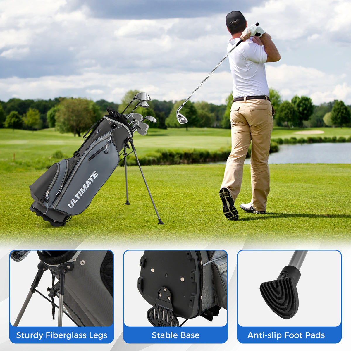 Men's Right Handed Complete Golf Clubs Set-Grey