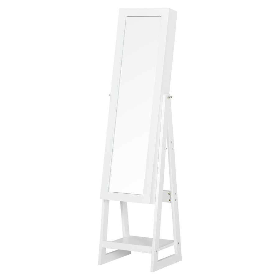 HOMCOM Jewellery Cabinet, Standing Mirror with LED Lights, Full-Length Mirror with Storage Drawers, Hooks and Shelves, Make-Up Armoire, Jewellery Organiser for Bedroom, White