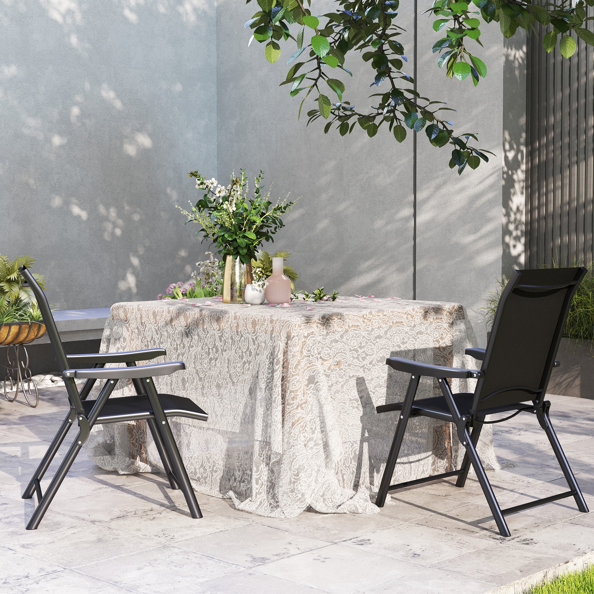 Outsunny Set of Two Folding Outdoor Chairs - Black