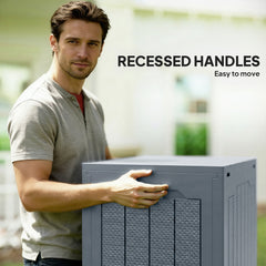 Outsunny 93L Plastic Garden Storage Box, Outdoor Storage Box with Handles, Waterproof Outdoor Storage Container, Light Grey
