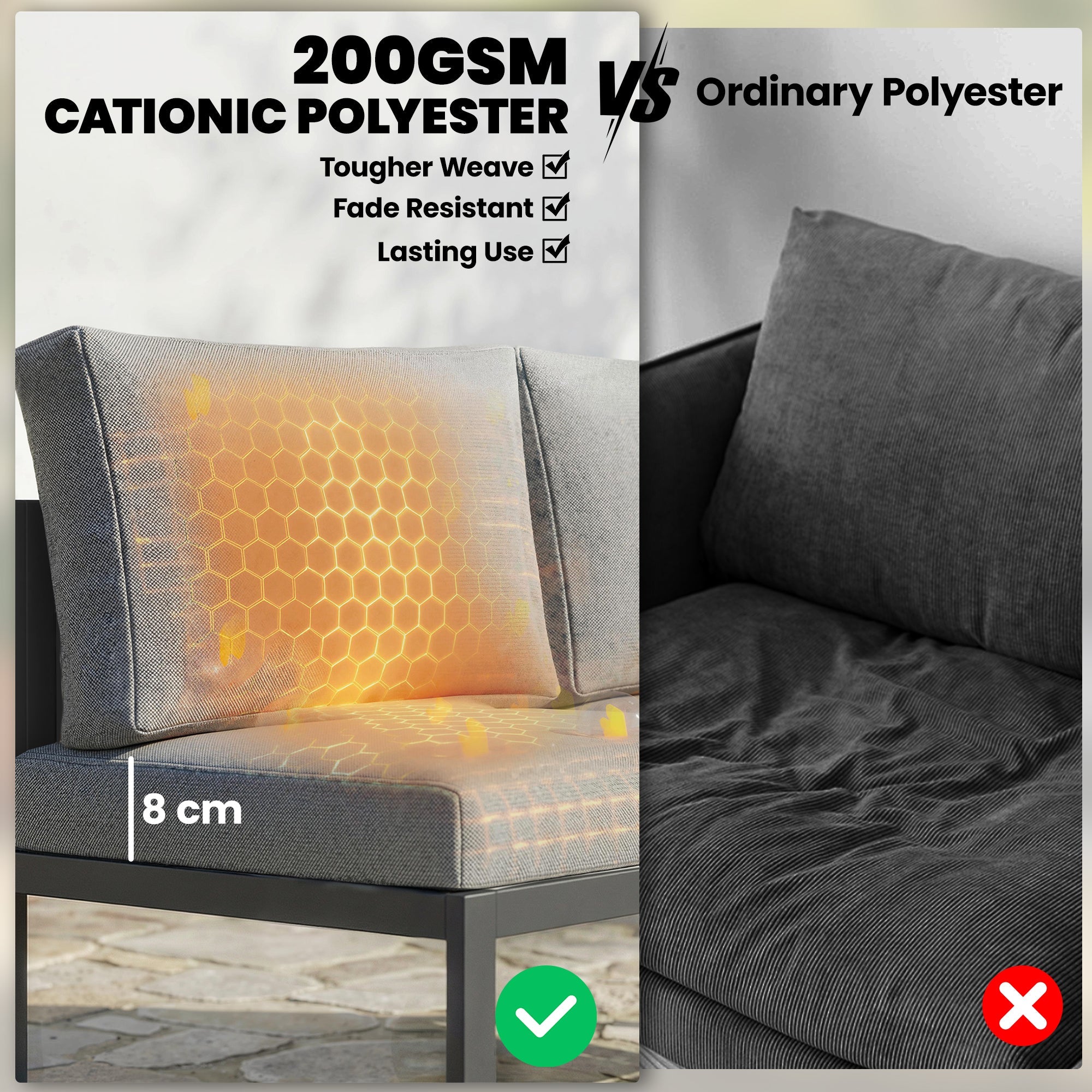 Outsunny 6 Seater Metal Garden Furniture Corner Sofa Set with 3 Loveseats, Faux Wood Table, Texteline Seat, Cushions, Dark Grey