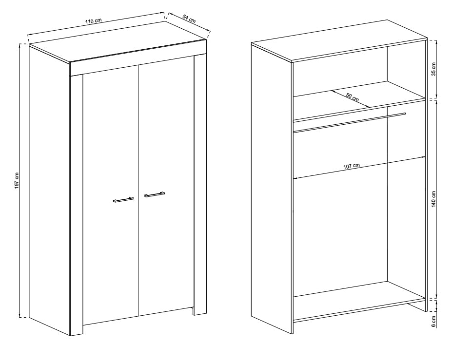 Sky Hinged Wardrobe 110cm