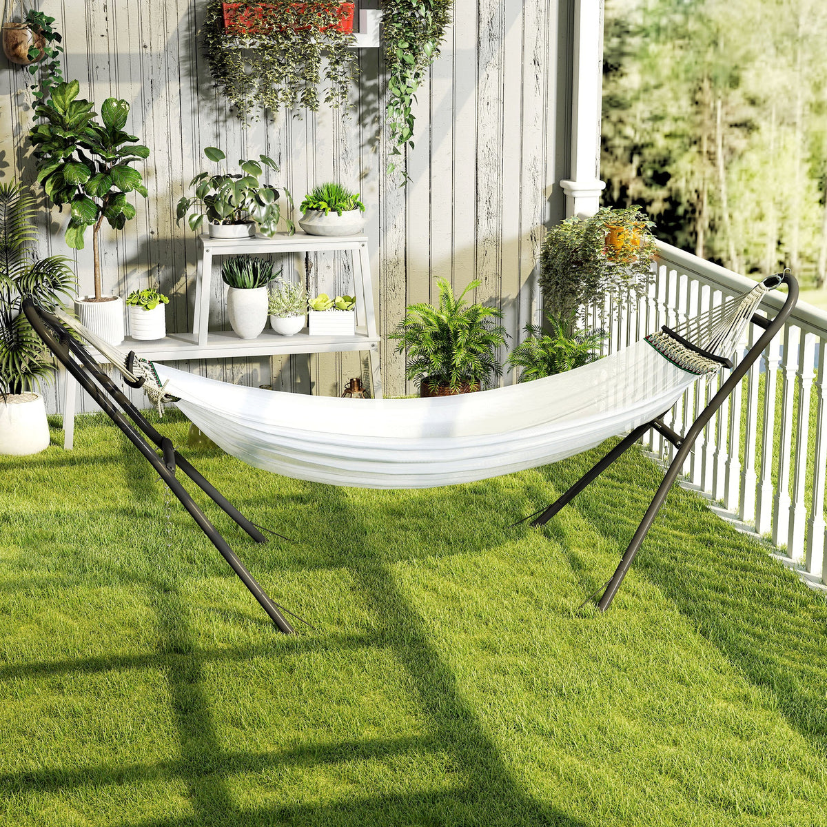Outsunny 9ft Hammock Stand Adjustable Hammock Frame with Non-Slip Feet for Indoor Outdoor, 250 kg Capacity, Black