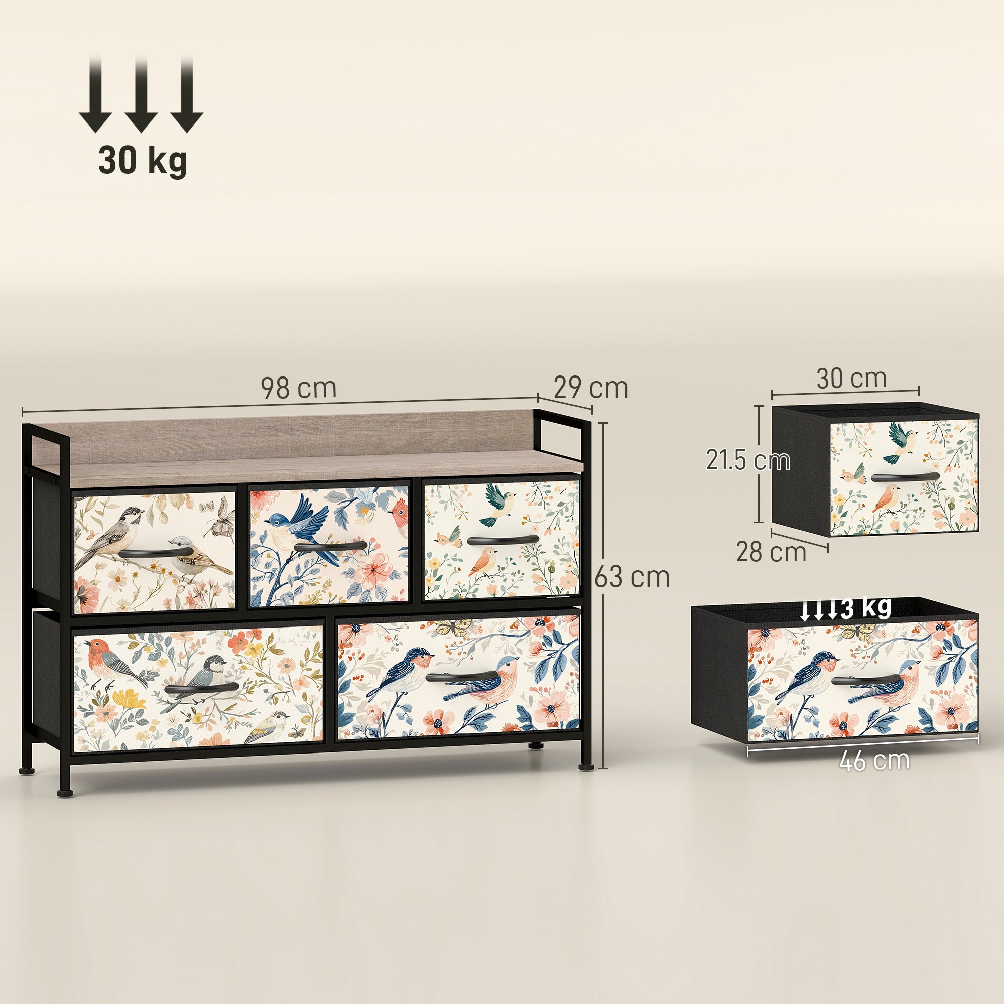 HOMCOM 5-Drawer Chest of Drawers - White