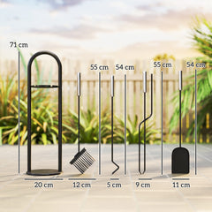 Outsunny 5 Pieces Fireplace Tools Set, Metal Fireplace Accessories Fireside Companion Set with Broom, Shovel, Poker and Bucket, Silver