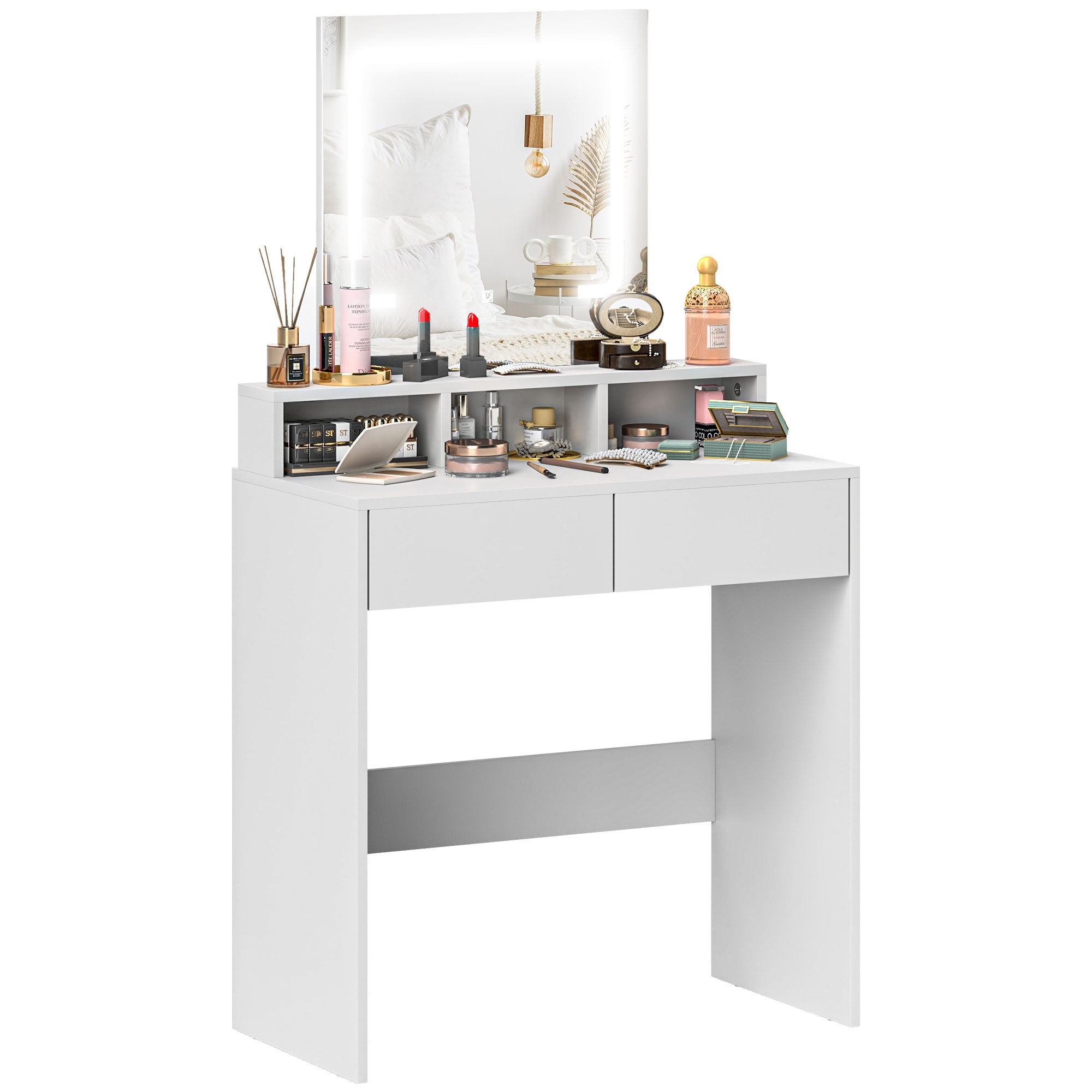 HOMCOM Storage Dressing Table, with LED Light Mirror - White