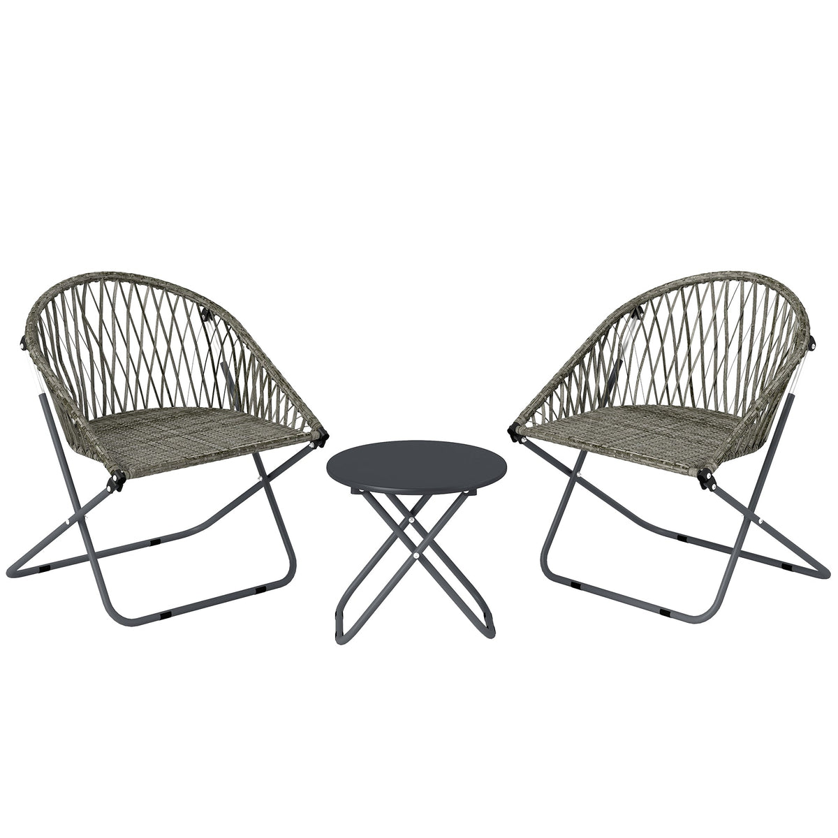 Outsunny Patio Bistro Set, Folding Patio Furniture Set with 2 Chairs and Table, Grey