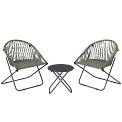 Outsunny Patio Bistro Set, Folding Patio Furniture Set with 2 Chairs and Table, Grey