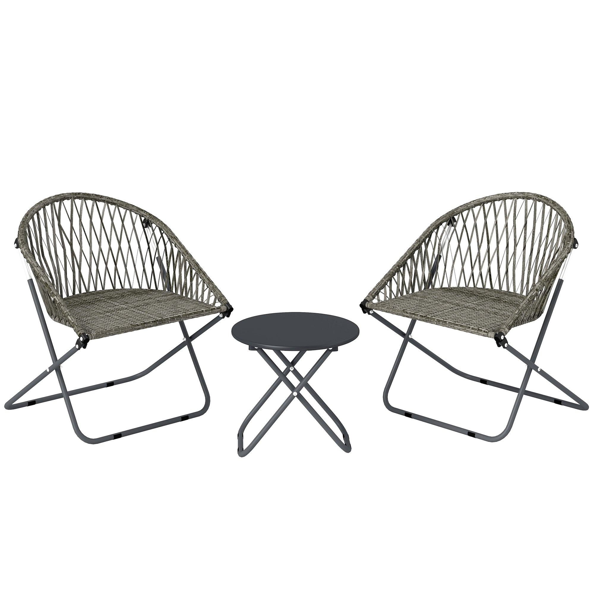 Outsunny Patio Bistro Set, Folding Patio Furniture Set with 2 Chairs and Table, Grey
