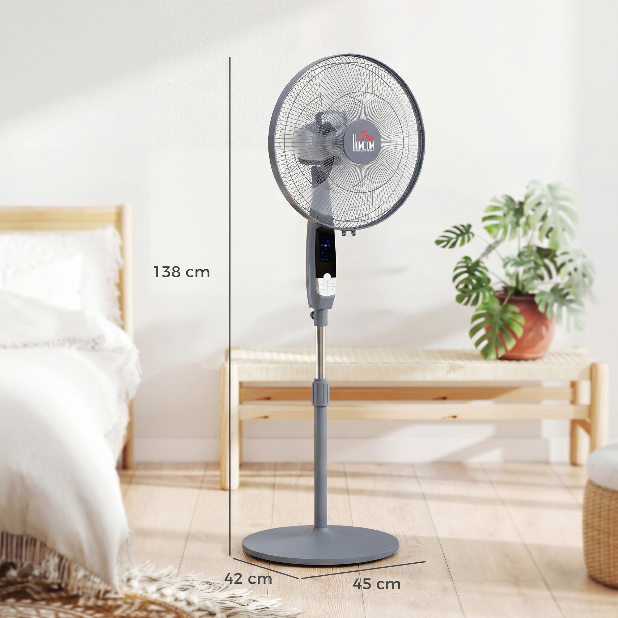 HOMCOM 16" Pedestal Standing Floor Fan, Oscillation Cooling Fan with Remote Control, Grey