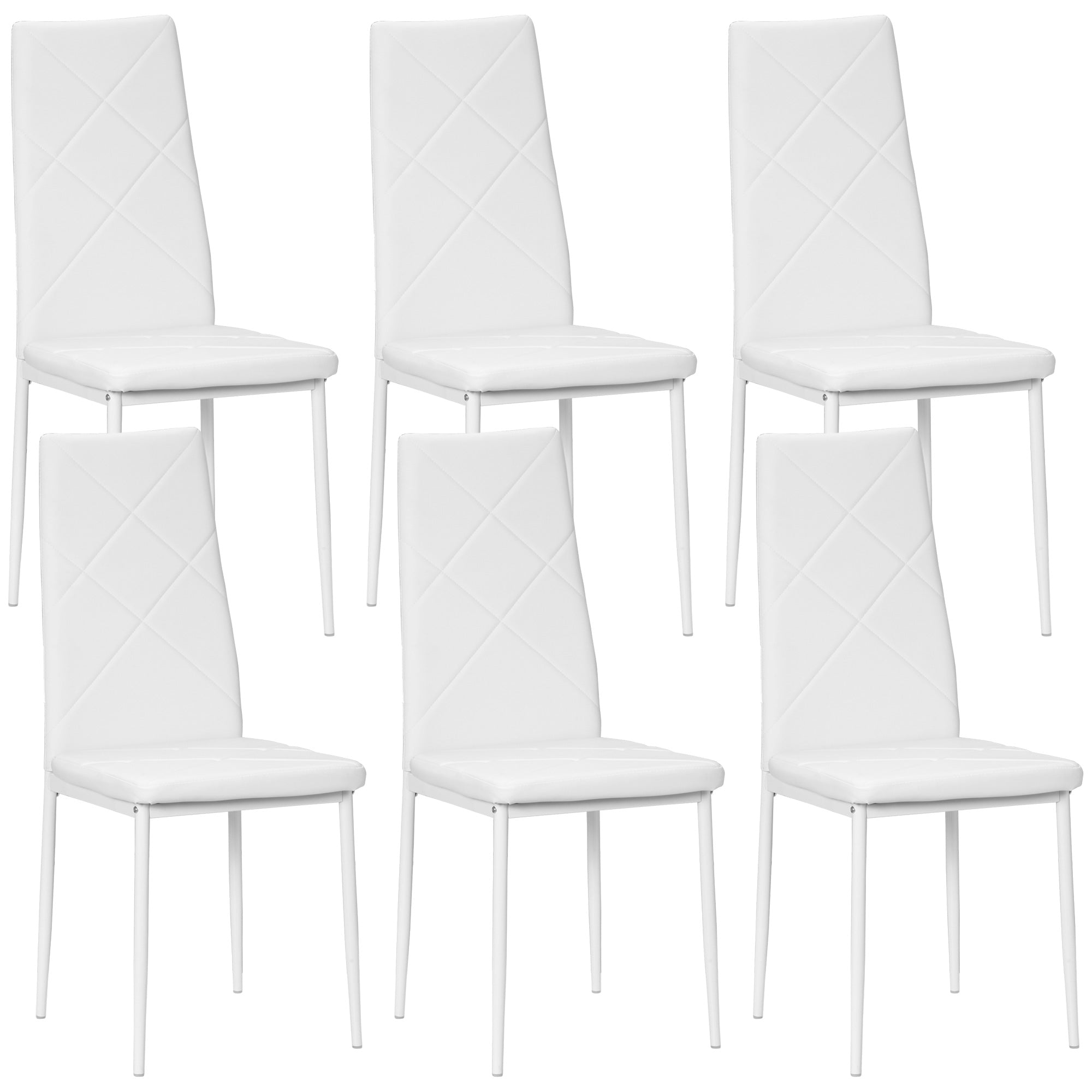 HOMCOM Set of 6 Faux Leather Dining Chairs - White