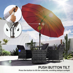 Outsunny 2 m Shanghai Garden Parasol Umbrella with 16 Fibreglass Ribs, Outdoor Parasol Sun Shade with Crank & Tilt, Wine Red