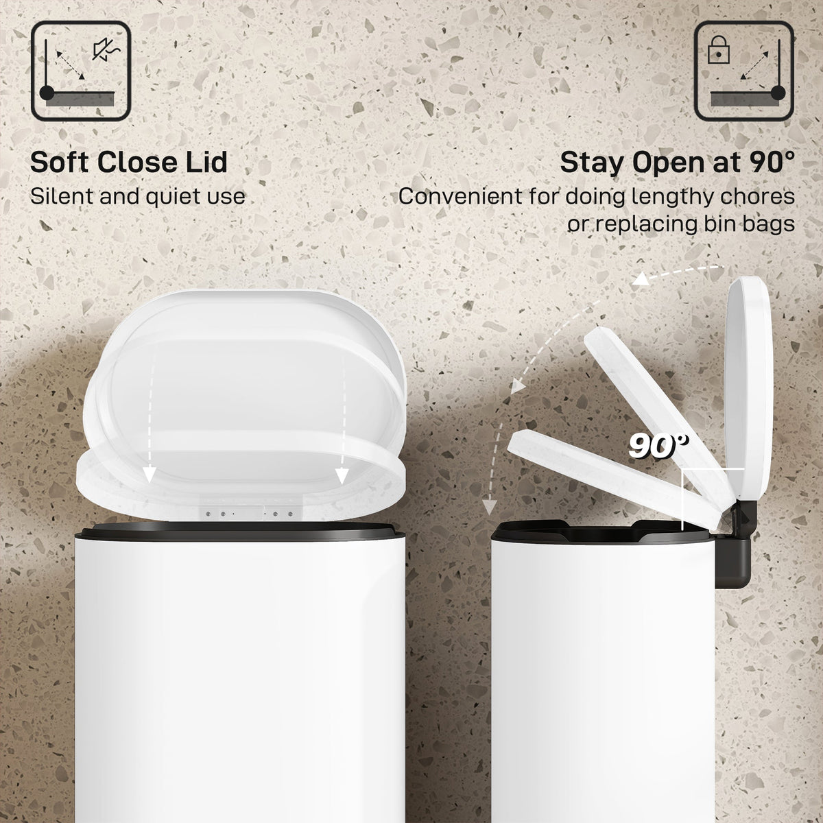 HOMCOM 30 L Modern Curved Kitchen Bin - White