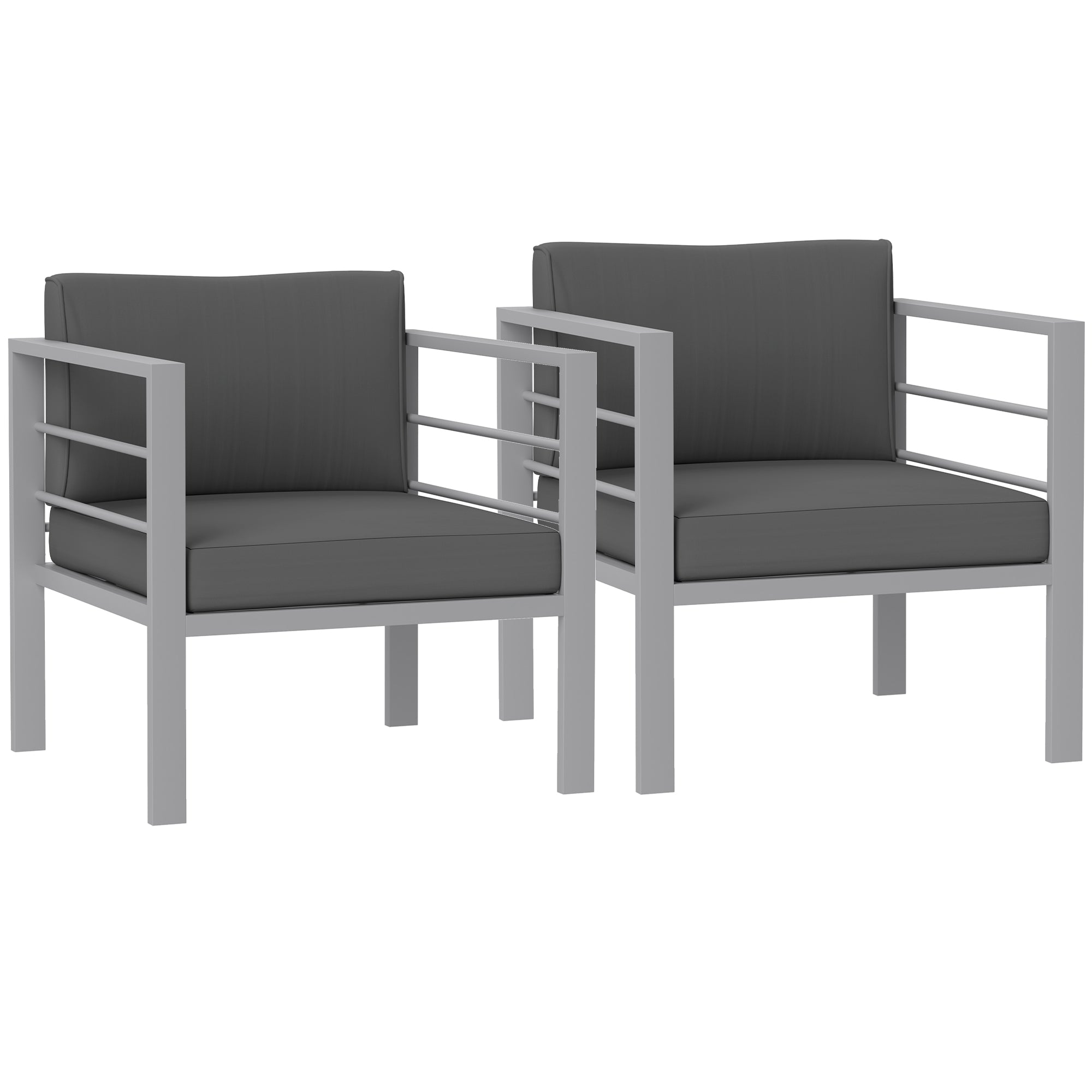 Outsunny Garden Sofa Set of 2, All-Weather Garden Sofa Set with Removable Cushions, Metal Frame Outdoor Furniture for Balcony, Charcoal Grey
