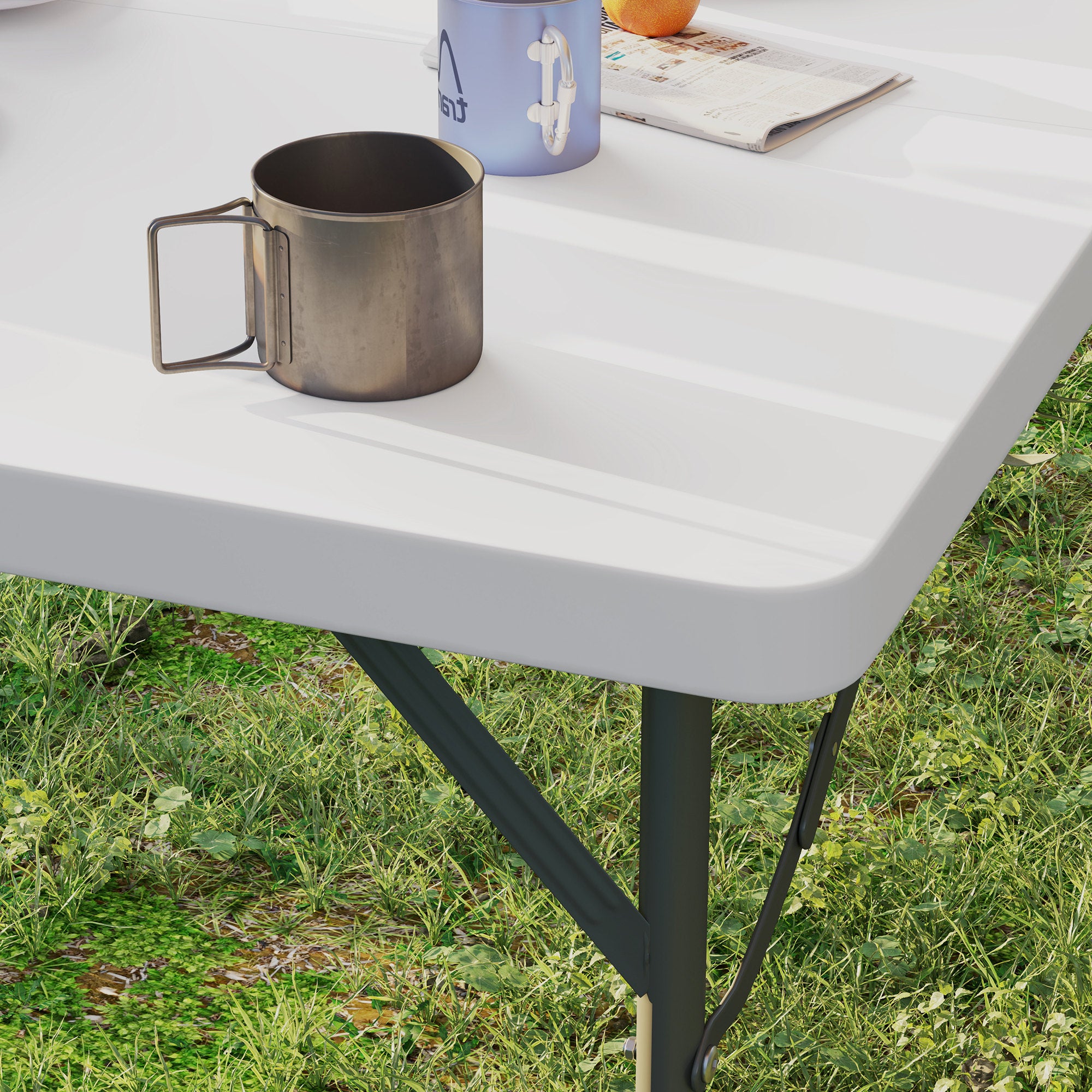 Outsunny 34/74cm Folding Camping Table, with Handle - White