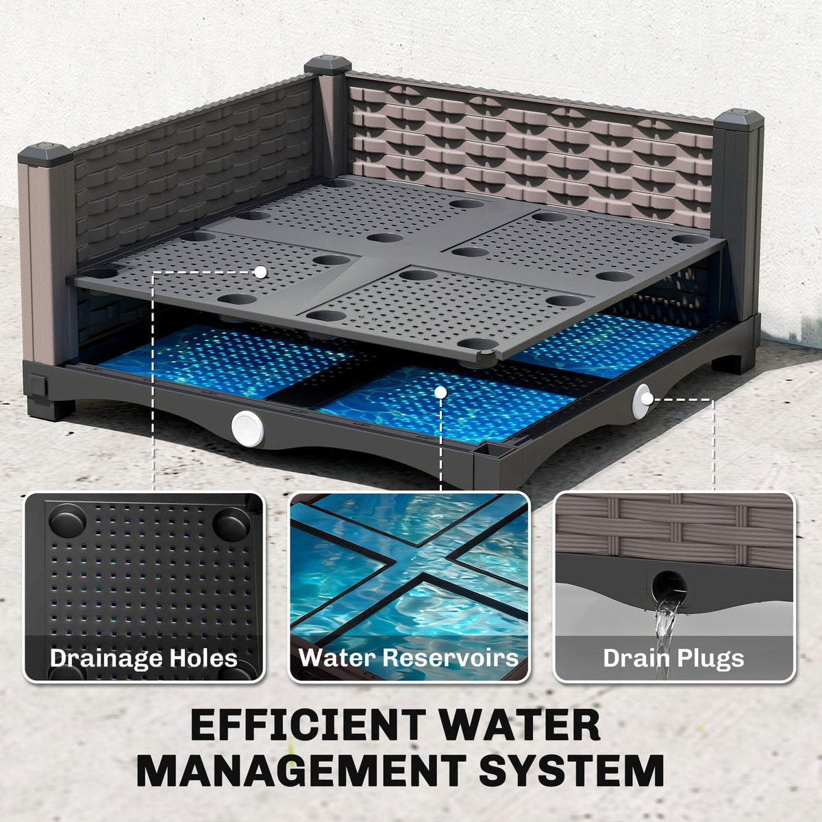 Outsunny Raised Garden Bed with Trellis, Plastic Planter Box with Drainage Holes, Drain Plugs and Water Reservoirs
