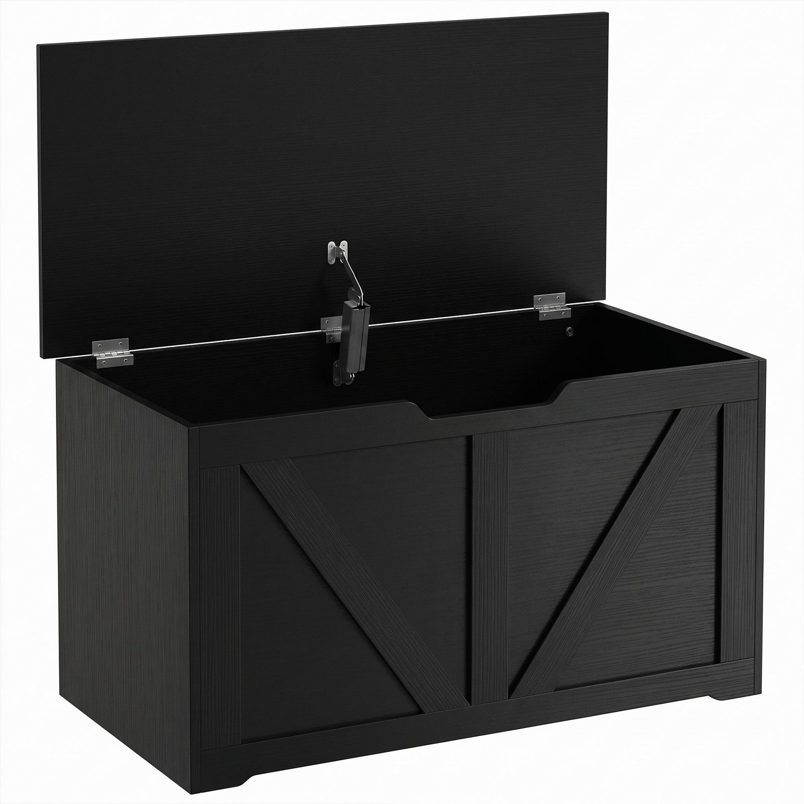 HOMCOM 100L Home Storage Box, with Safety Hinge - Black Wood-Effect
