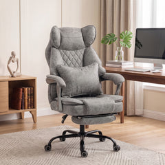 HOMCOM Executive Office Chair, Leathaire Big and Tall Office Chair 180 kg with Wide Seat, Reclining, Lumbar Support, Grey