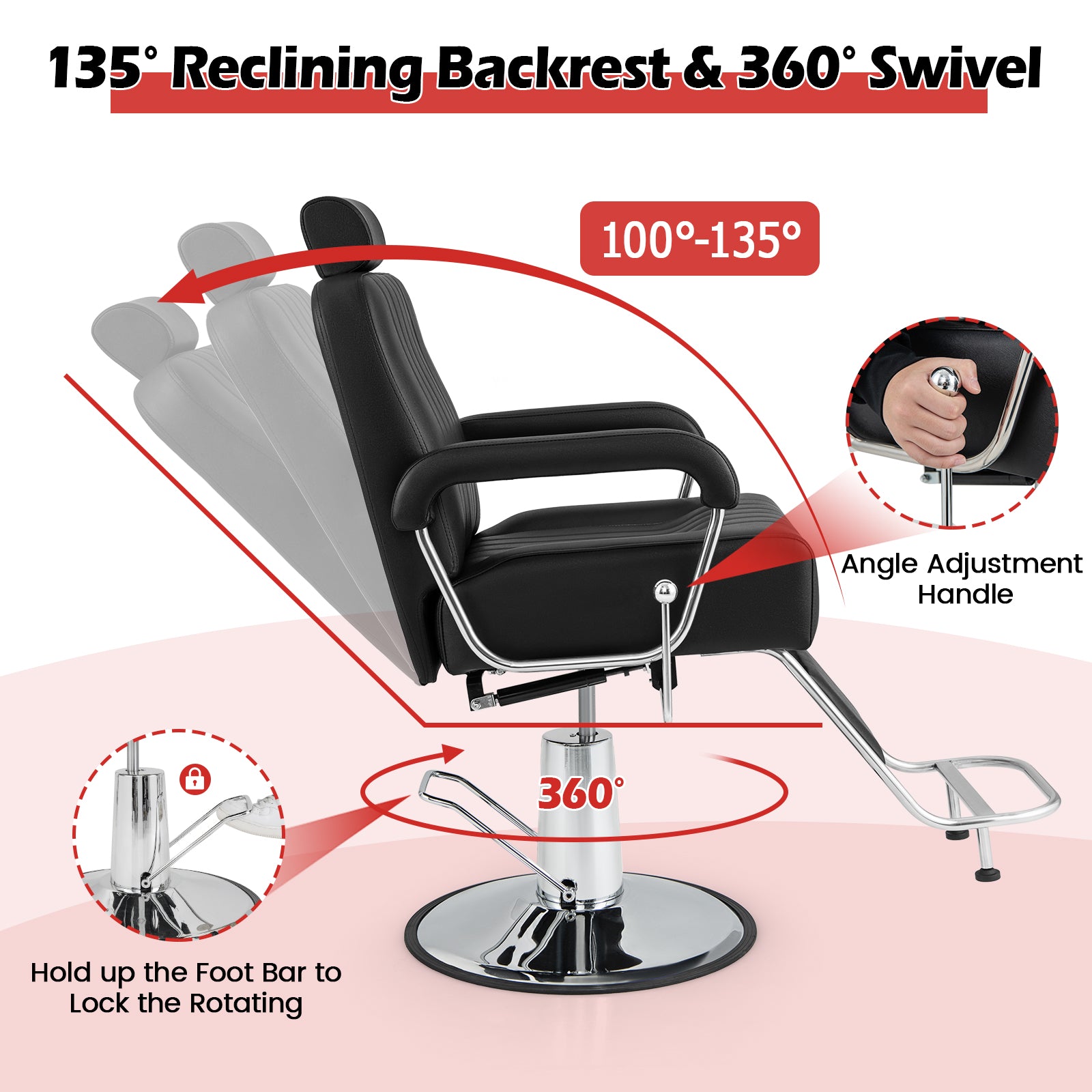 Salon Chair Hydraulic Barber Chair with Adjustable Headrest-Black