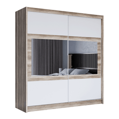 KINGSTON 203cm Sliding Door Wardrobe Oak Canyon + White + Mirror