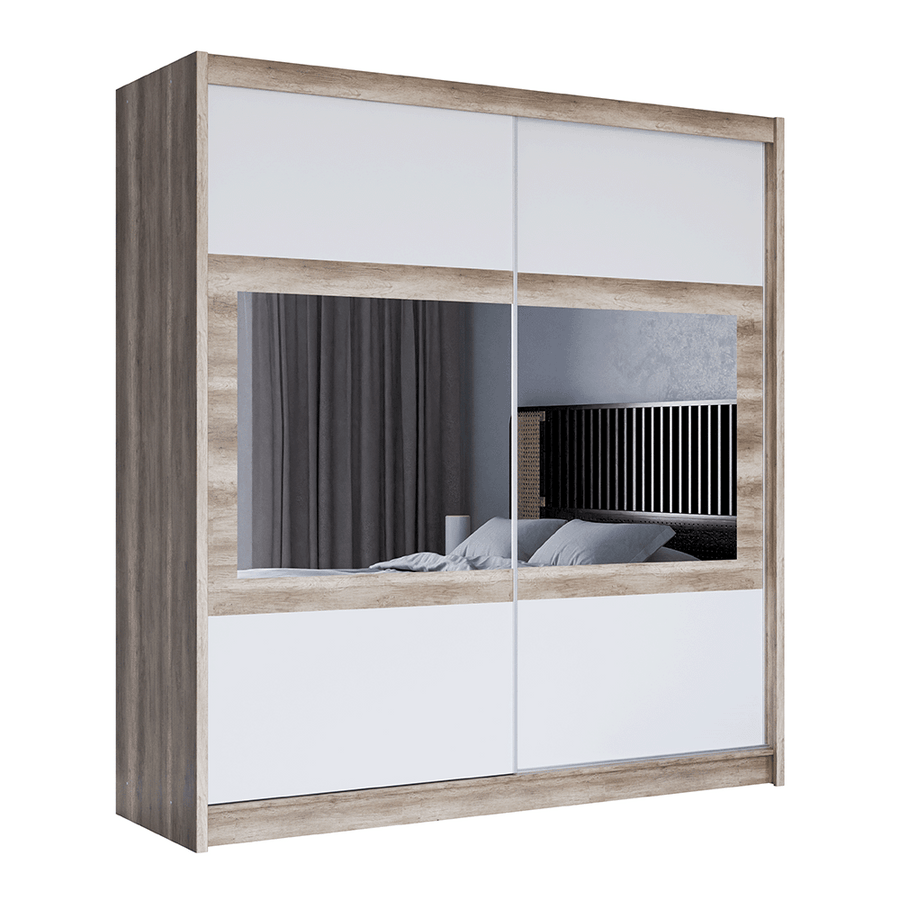KINGSTON 203cm Sliding Door Wardrobe Oak Canyon + White + Mirror