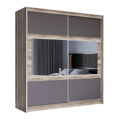 KINGSTON 203cm Sliding Door Wardrobe Oak Canyon + Lava + Mirror