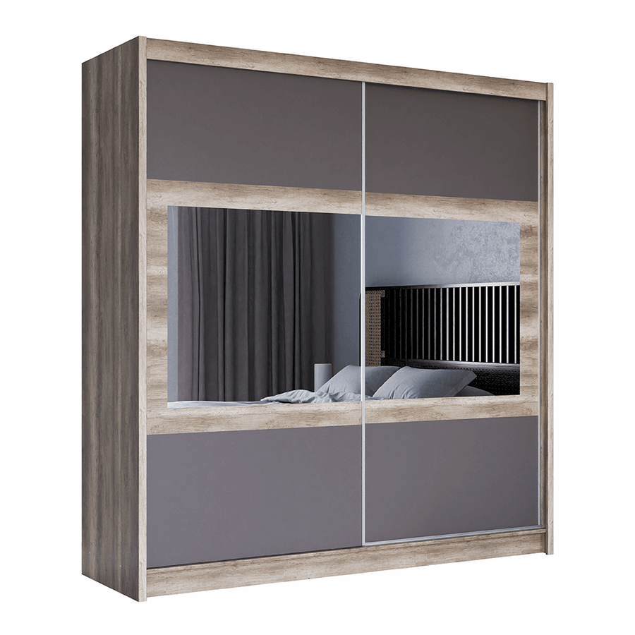 KINGSTON 203cm Sliding Door Wardrobe Oak Canyon + Lava + Mirror